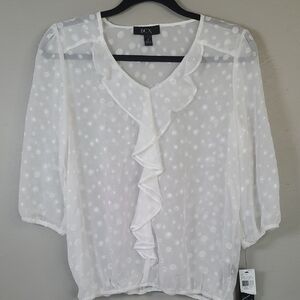 NWT BCX Off White Polka Dot, Sheer Flowy Blouse. Size Small